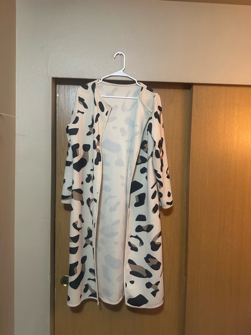 Cream and Black Animal-Print Open Cardigan